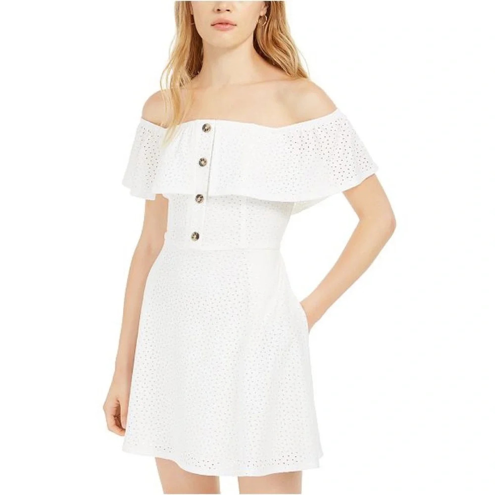 Speechless Off-The-Shoulder Knit Eyelet Dress